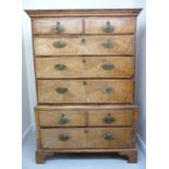 A late 18thC walnut chest-on-chest, the upper section with a cushion moulded border,