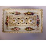 A G Granger Royal China Works Worcester inkstand of tray design, decorated with flora,