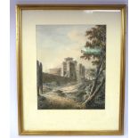 Late 18thC British School - castle ruins in a woodland setting watercolour bears initials DR &