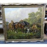 R Ansdell - two shire horses in a ploughed field,