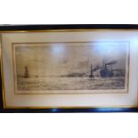 William Wylie - an estuary scene with steam vessels in the foreground etching published by R