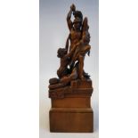 A mid 19thC Continental carved pearwood group 'Rape of the Sabine Women' on an integral box plinth