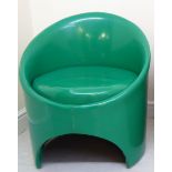 A 1960s/70s Evans of High Wycombe vivid green vinyl upholstered round tub chair with an integral