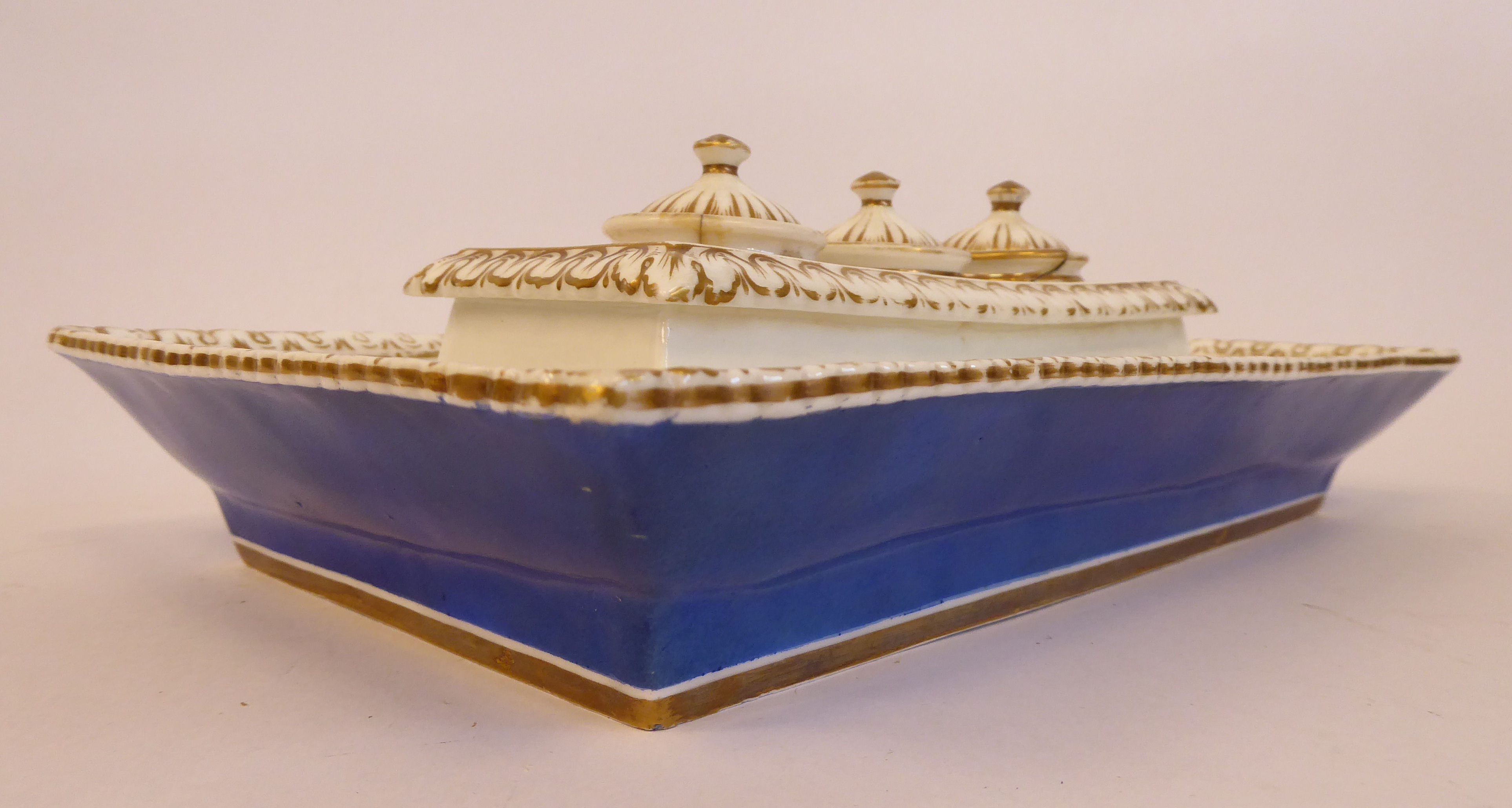 A G Granger Royal China Works Worcester inkstand of tray design, decorated with flora, - Image 5 of 11