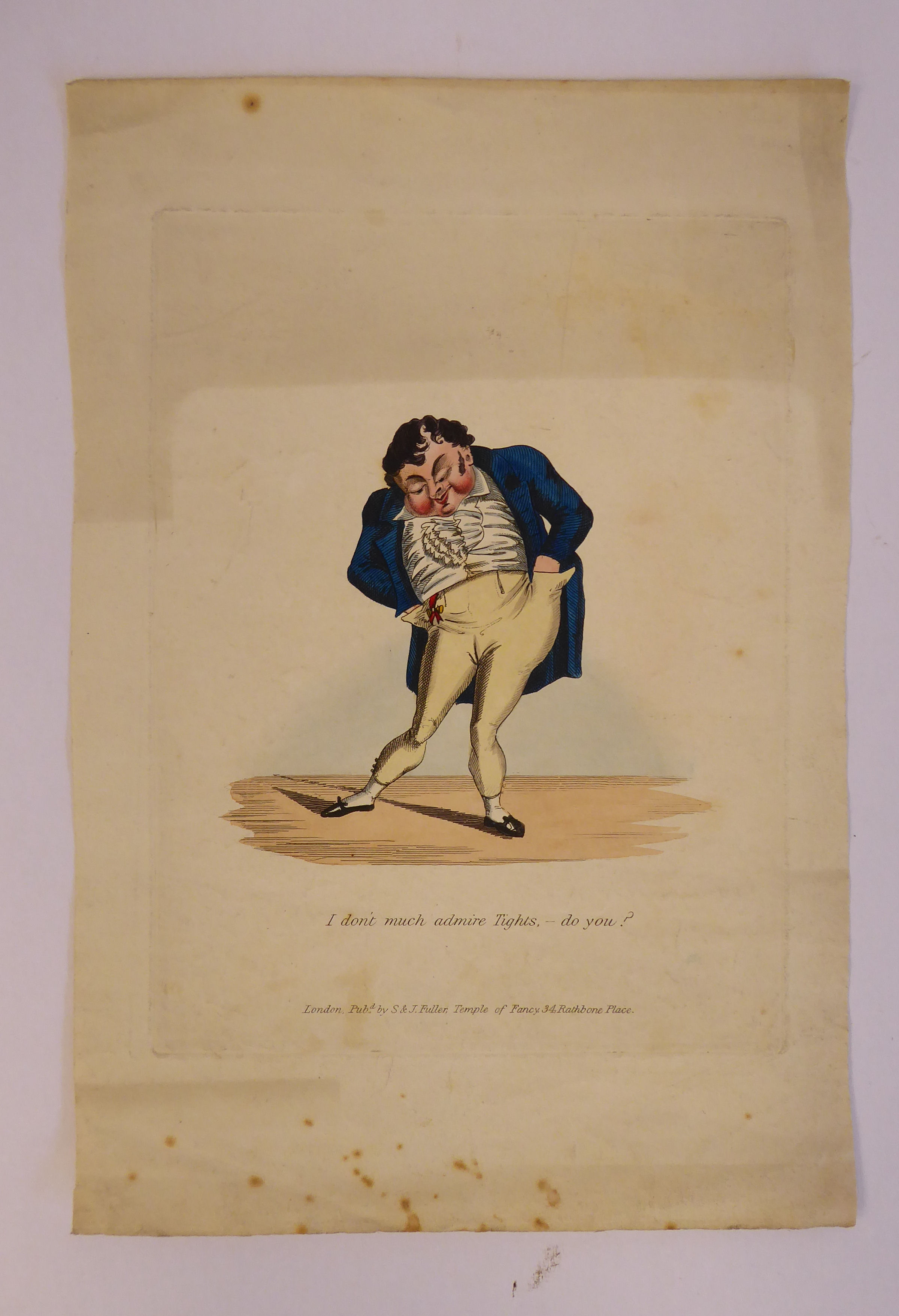 An uncollated folio collection of late 18th/mid 19thC coloured engravings, featuring cartoons, - Image 8 of 8