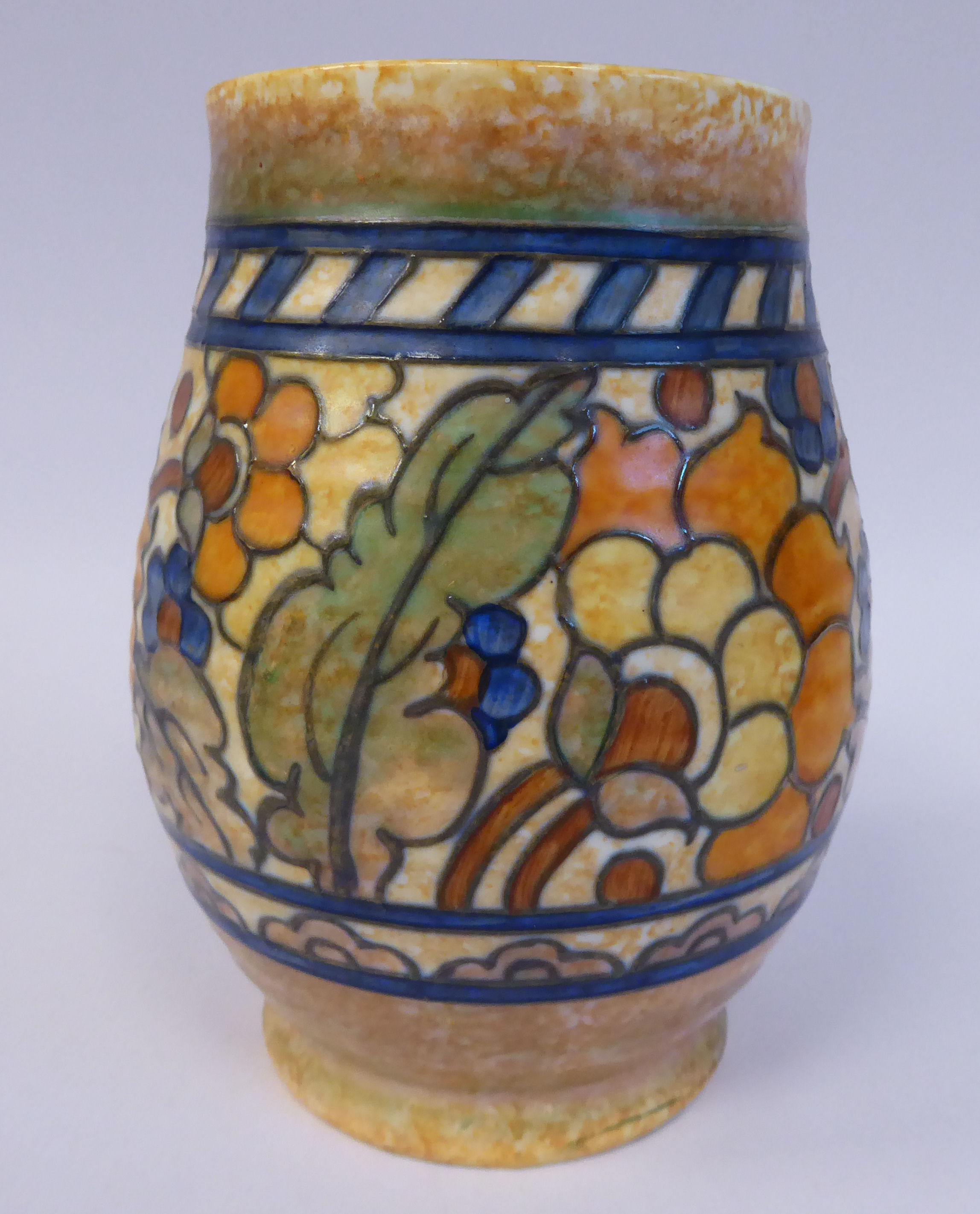 A Charlotte Rhead Crown Ducal pottery vase of ovoid form,