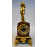A late 19thC Continental gilt metal mounted, mottled iron red marble box cased mantel timepiece,