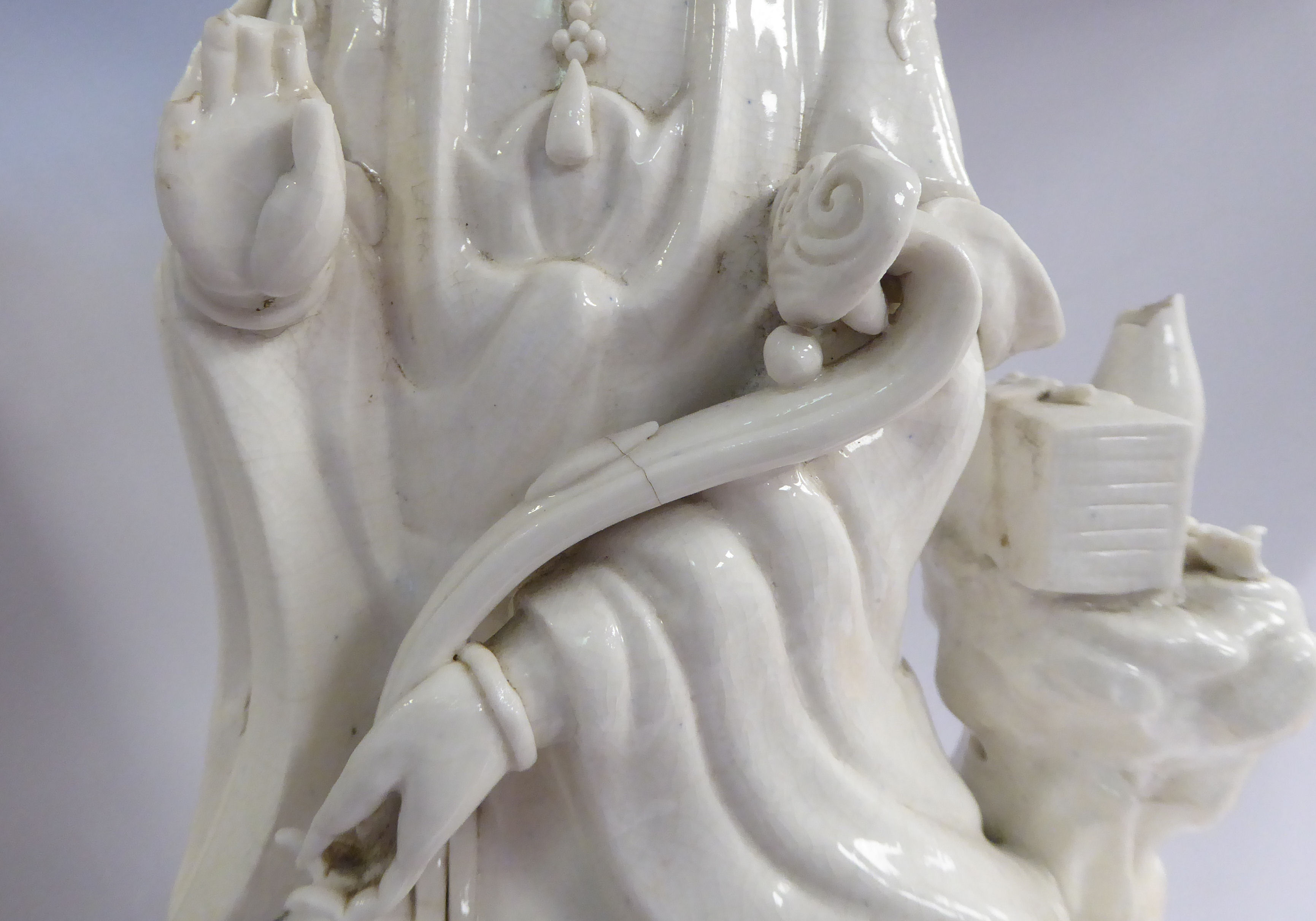 A late 18th/early 19thC Chinese blanc de chine porcelain figure Guan Yin seated, - Image 2 of 10