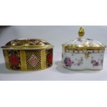 A Royal Crown Derby bone china oval trinket box,