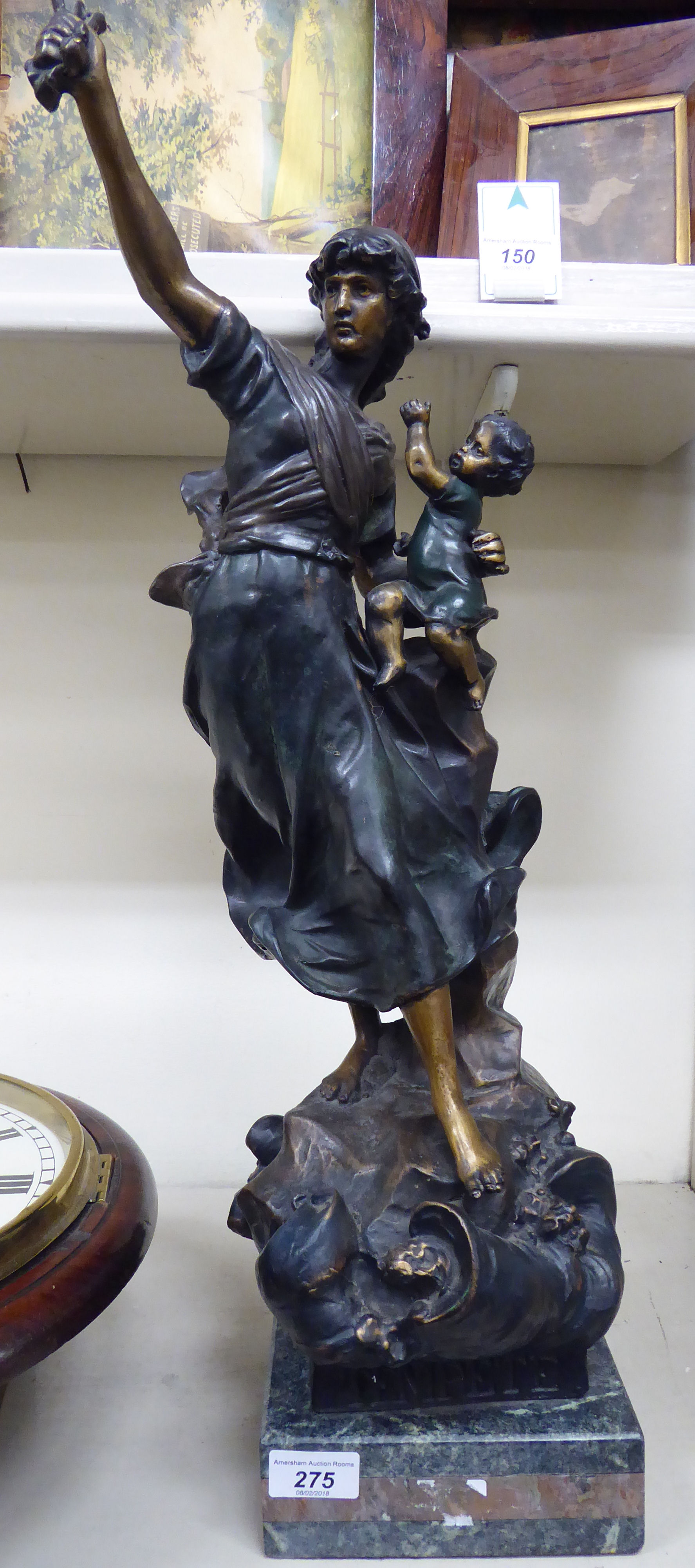 20thC British School - 'A Sailor's Farewell' a cast and patinated green and gilt bronze figure,