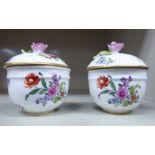 A pair of 20thC Meissen porcelain circular pots and covers,