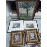 Pictures: to include a pair of 19thC costume portraits coloured prints 5'' x 4'' framed BSR