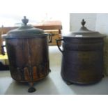 Two similar early/mid 20thC copper coal bins of drum form 14''h BSR