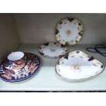 A late 19thC Crown Derby china cup, saucer and two side plates,