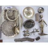 Asian white metal collectables: to include a serpentine outline tray,