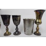 Three similar silver kiddush cups;