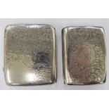 Two early 20thC silver folding cigarette cases with floral engraved ornament Birmingham 1905 &