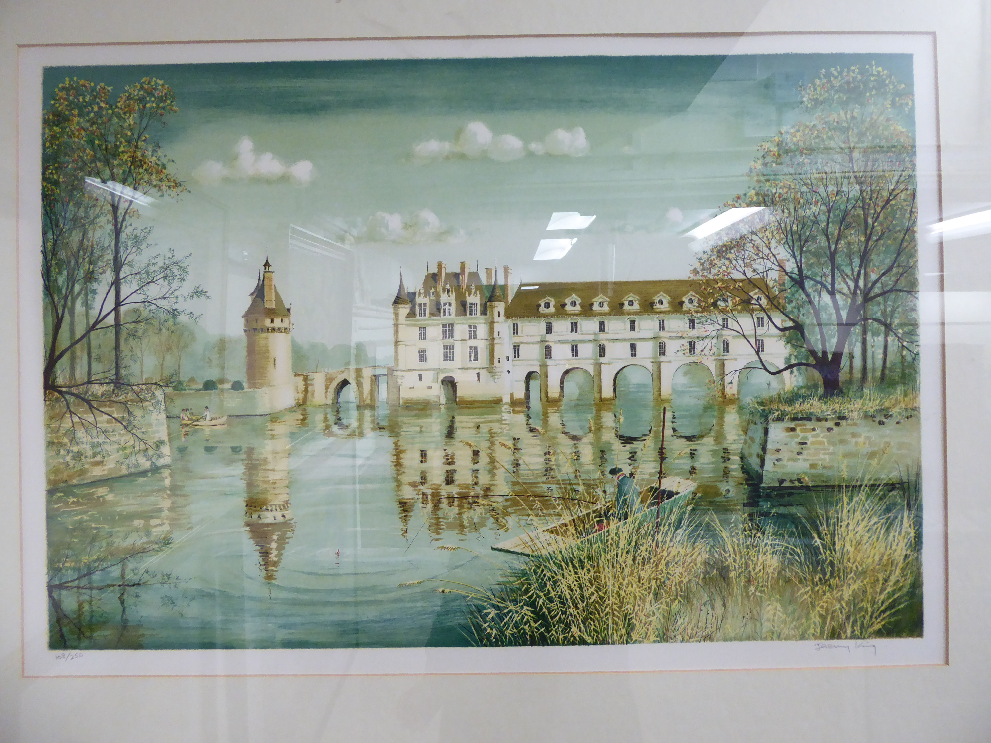 Jeremy King - figures rowing on a lake beside a building Limited Edition print 168/250 bears a