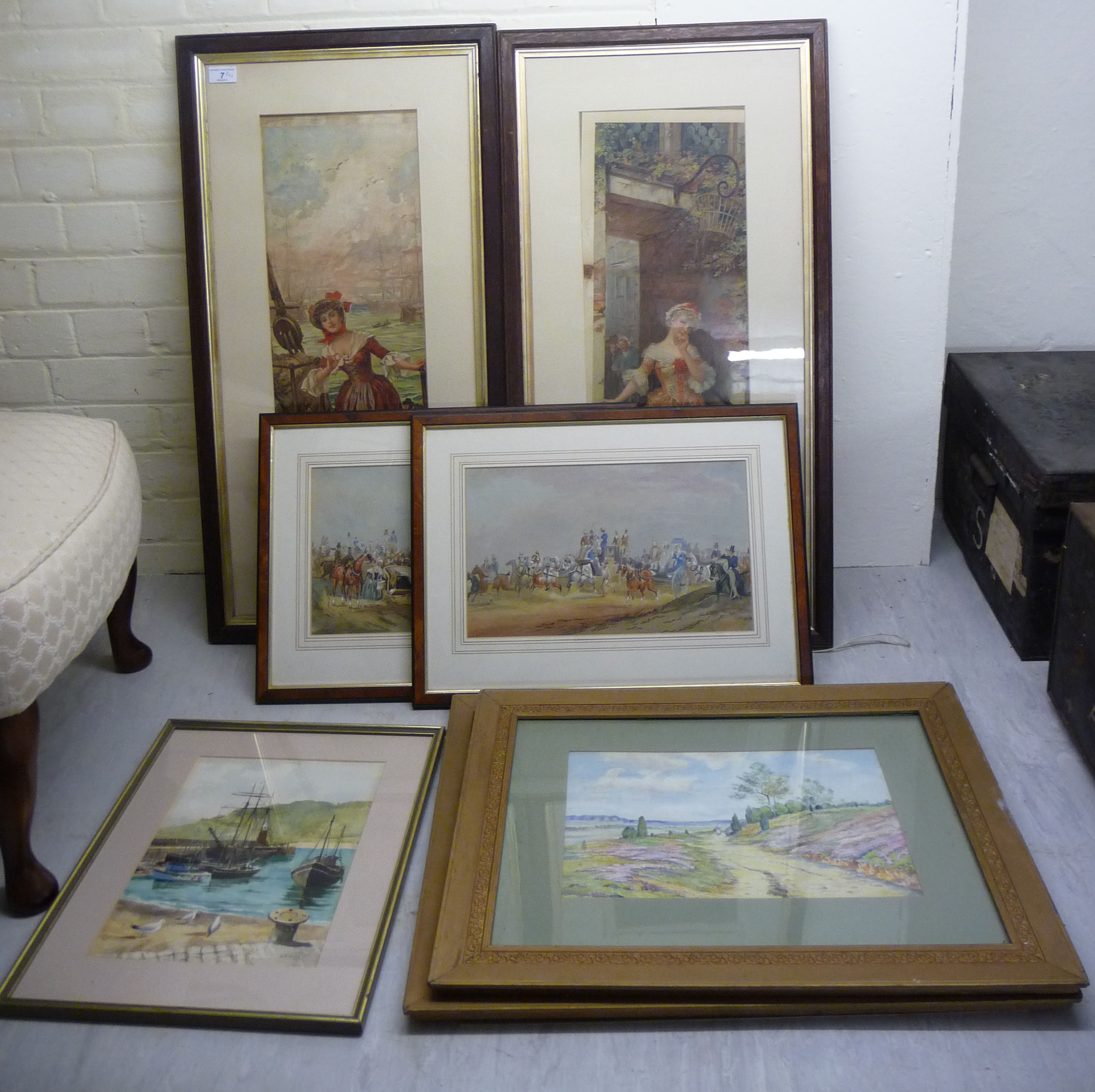 Framed pictures and prints: to include JGR - a Victorian scene with horsedrawn carriages