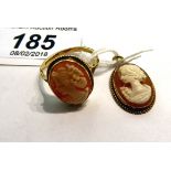 A 9ct gold cameo set ring; and a similar yellow metal,