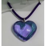 A Baccarat heart shaped pale blue glass pendant,