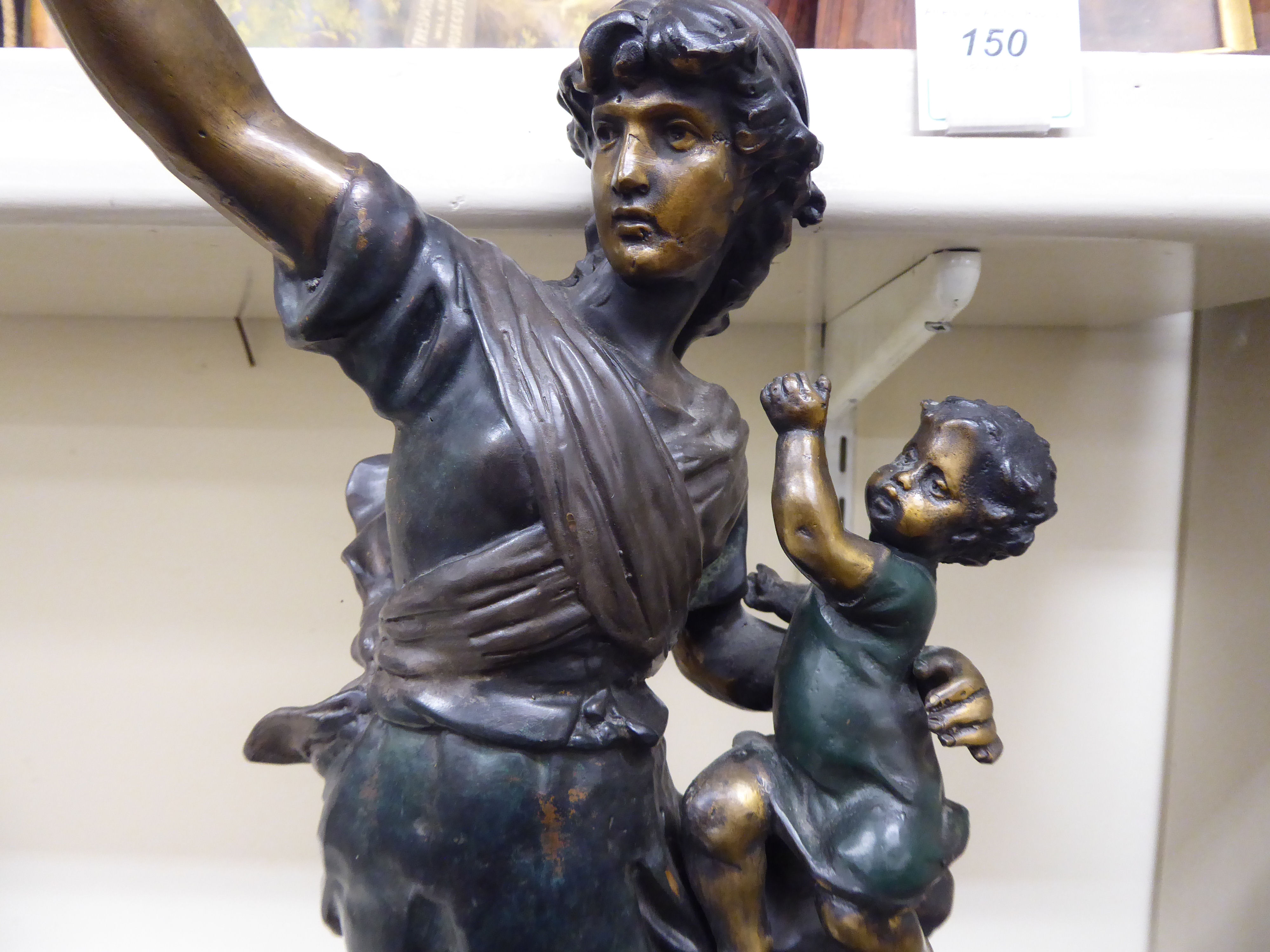 20thC British School - 'A Sailor's Farewell' a cast and patinated green and gilt bronze figure, - Image 2 of 2