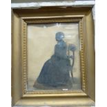 A mid 19thC silhouette highlighted in watercolour,