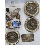 Silver, silver coloured and white metal items: to include a series of three ashtrays,