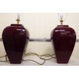 A pair of modern Chinese sang de boeuf glazed china vase design table lamps,