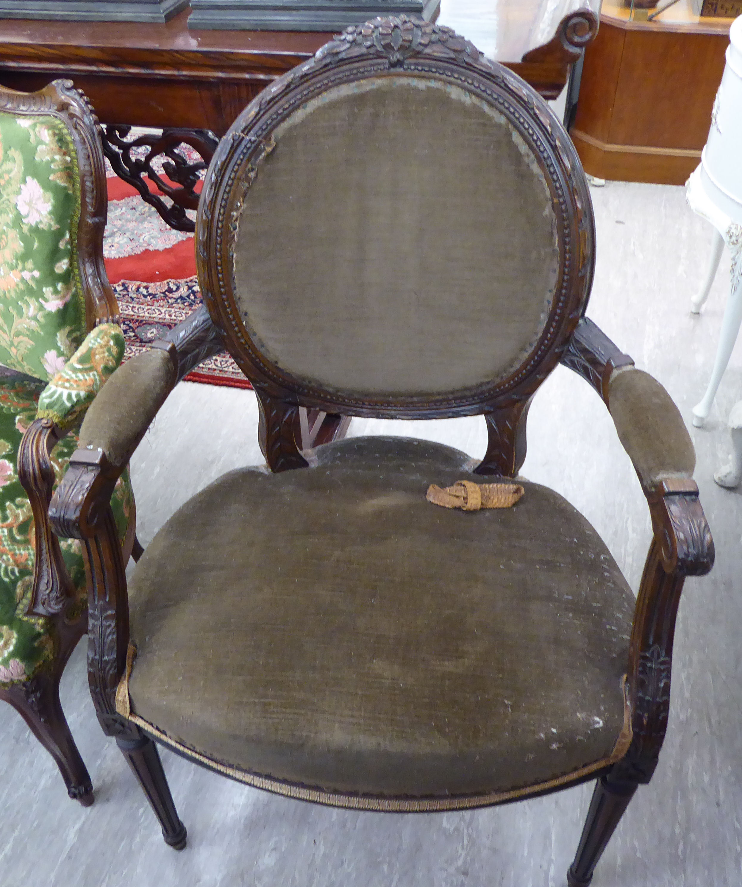 A modern French inspired carved stained beech showwood framed salon chair, - Image 2 of 4