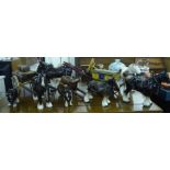 Seven Beswick and other china model Shire Horses,