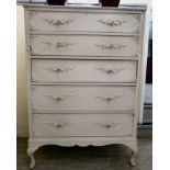 A modern French inspired white painted five drawer dressing chest,