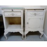 A matched pair of 1950s French inspired white painted bedside cabinets,