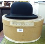 A 1950s Lincoln Bennett of London & Edinburgh black bowler hat size 6.