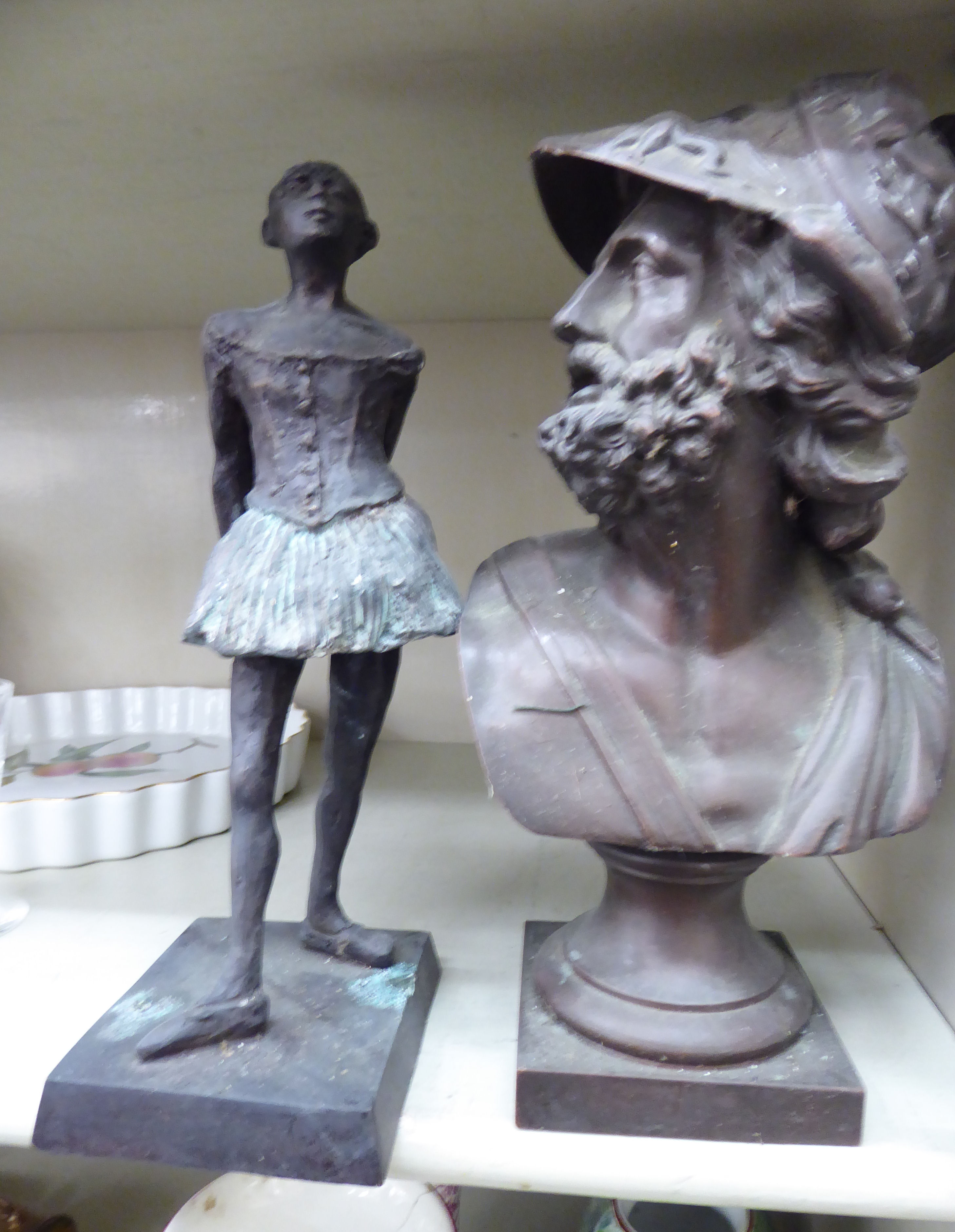 A 20thC cast bronze figure, a standing ballerina, on a square plinth 10.