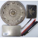 A mixed lot: to include an Asian silver coloured metal and nielloworked,