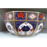 A Royal Crown Derby style china fruit bowl of octagonal form,