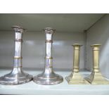 A pair of mid 19thC silver plated telescopic candlesticks with cylindrical stems 8''h retracted;