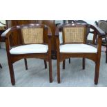 A pair of modern Chinese lacquered fruitwood framed officials' style horseshoe shaped chairs,