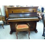 A John Broadwood & Sons rosewood cased iron framed upright piano with marquetry ornament on the