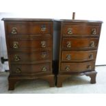 A pair of modern mahogany finished serpentine front, four drawer bedside chests,