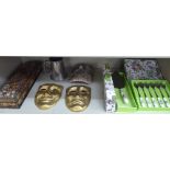 A mixed lot: to include a pair of gilded plaster theatre masks;