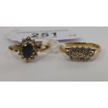 Two dissimilar 9ct gold claw set dress rings 11