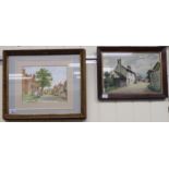 20thC British School - a village high street watercolour 9'' x 13'' framed;