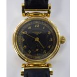 A Longines gold plated cased wristwatch, faced by an Arabic dial, model no.