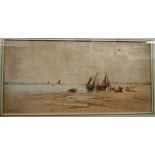 T Mortimer - a shoreline scene with figures unloading the catch watercolour bears a signature