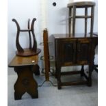Small furniture: to include a 1950s mahogany framed cakestand with three brass dividers,