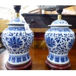 A pair of modern Chinese porcelain, baluster shaped, vase design table lamps,