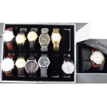 Eleven variously cased wristwatches: to include a gold plated Seiko Solar,