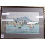 R Leung - 'Hong Kong Harbour' watercolour bears a signature 14'' x 20'' framed RSB